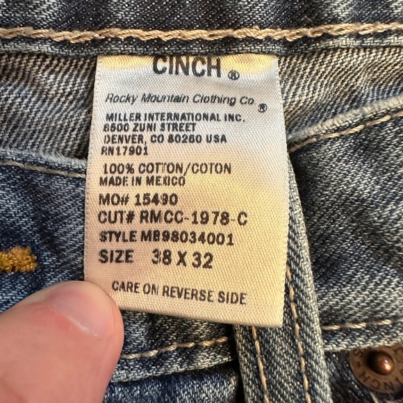 Cinch Silver Label Size 38x32 Men’s Mid-Rise Slim Fit Straight Jeans MB98034001 - Picture 4 of 11